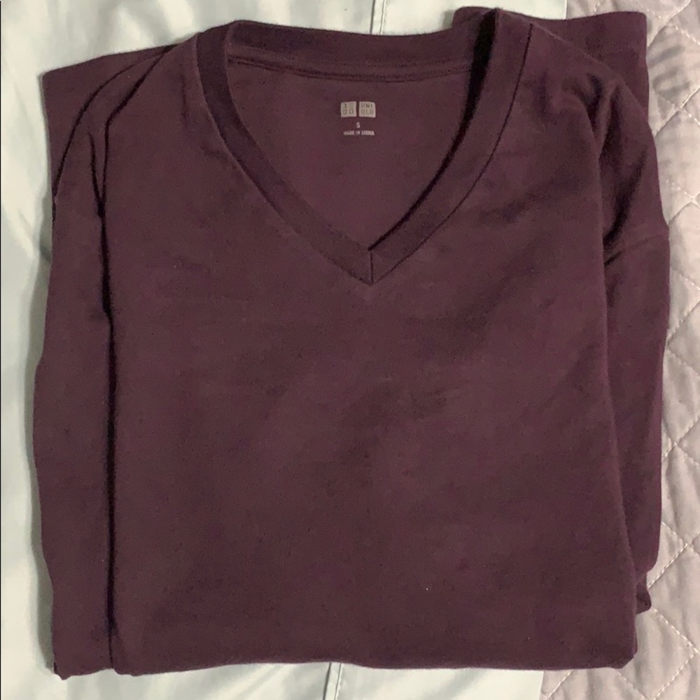 Uniqlo Purple/ Violet V-Neck Long Sleeve Shirt
